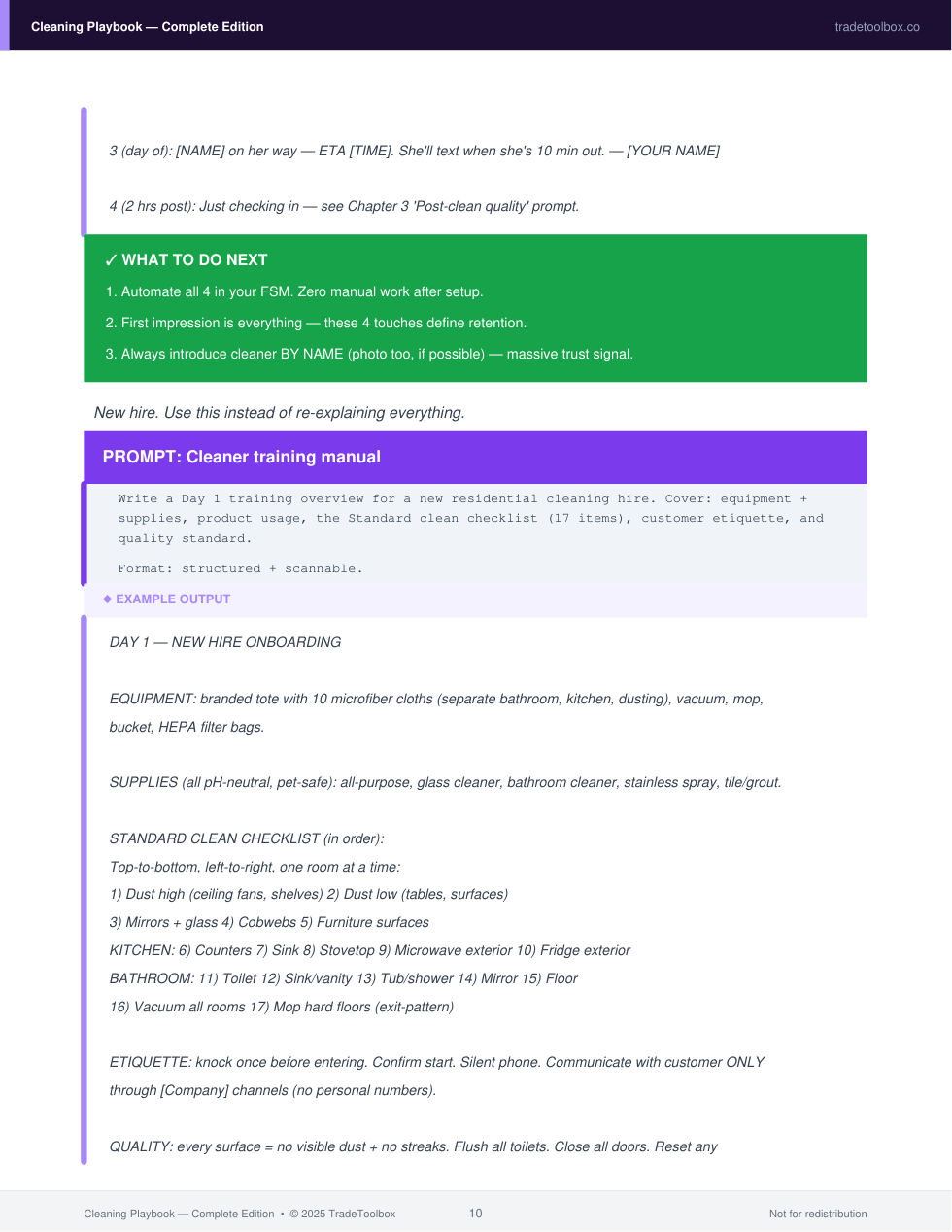 Page from the Cleaning Complete Playbook