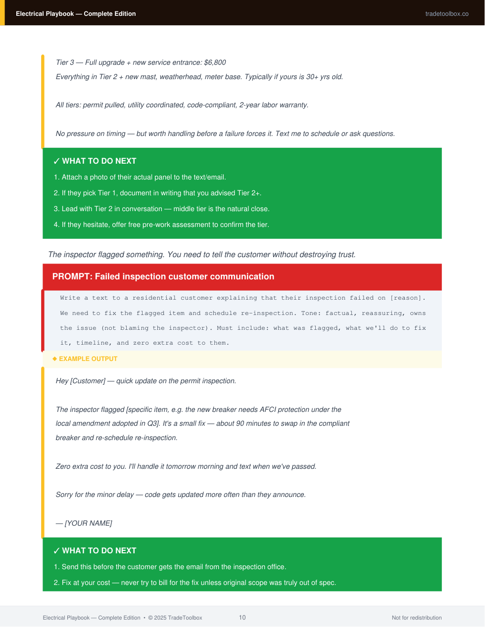 Page from the Electrical Complete Playbook