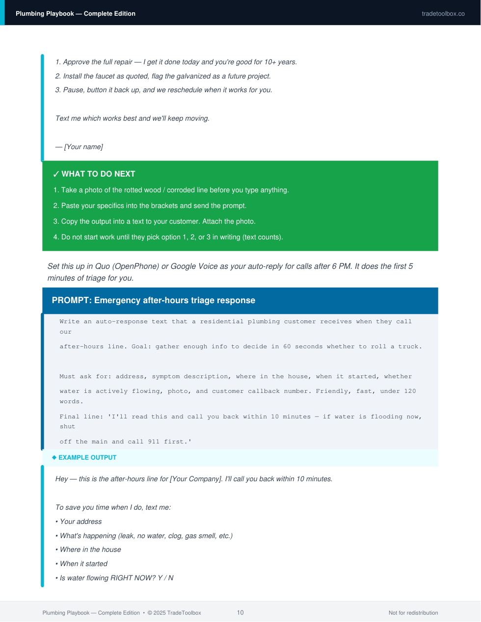 Page from the Plumbing Complete Playbook